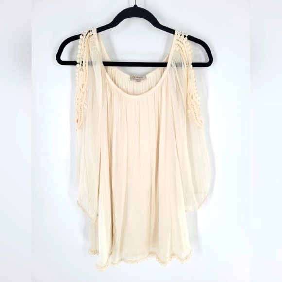 Bellambia Tops - Bellambia M Italy 100% Silk Crinkle Chiffon Blouse Cream Long Sleeve Top